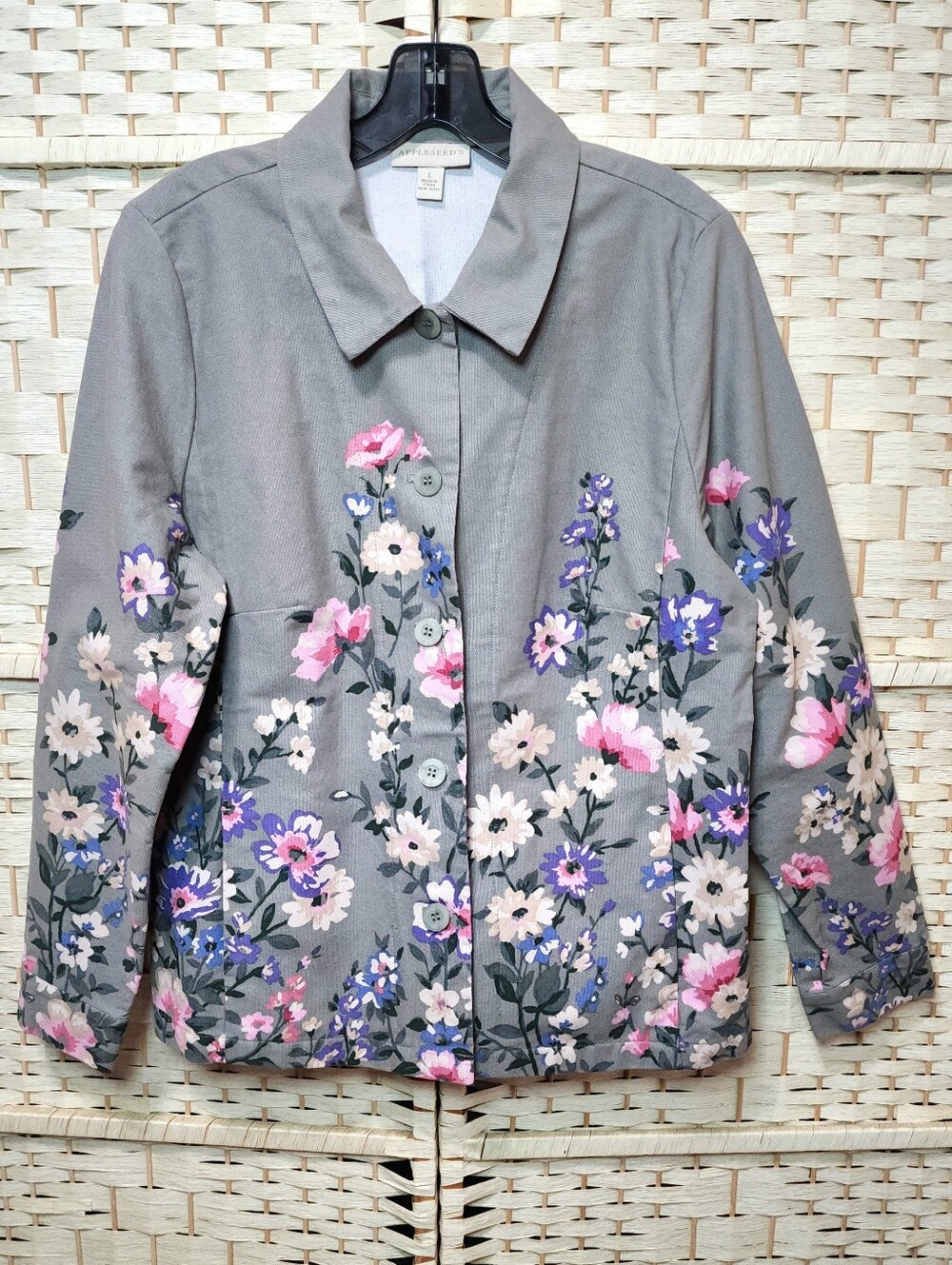 Appleseeds Womens Floral 100% Cotton Canvas Floral Jacket Vintage Women's L